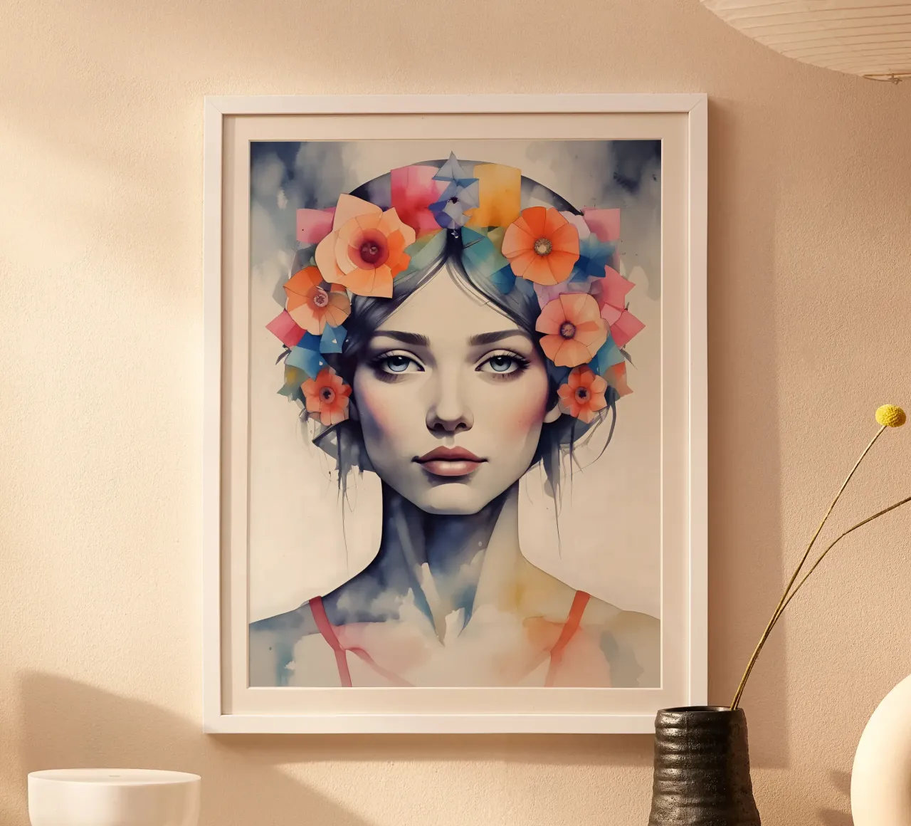 Girl and flowers watercolor minimalism 06 hahnemühle by Minimalism