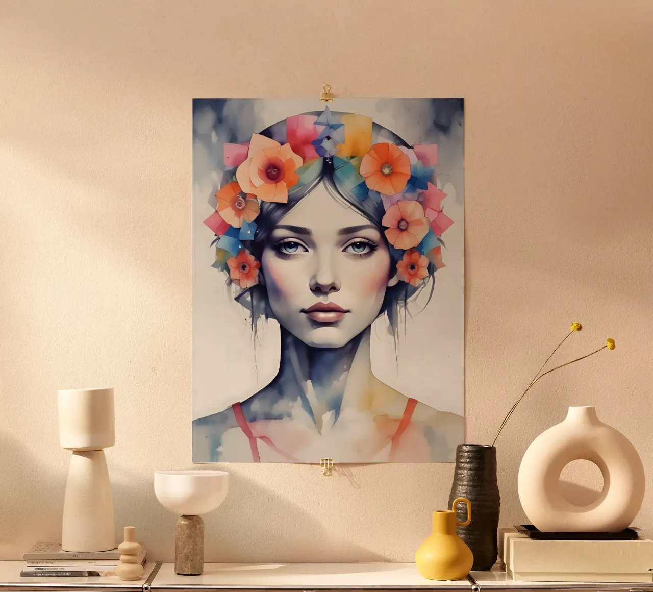 Girl and flowers watercolor minimalism 06 hahnemühle by Minimalism