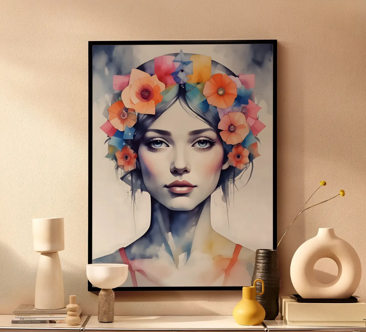 Girl and flowers watercolor minimalism 06 hahnemühle by Minimalism