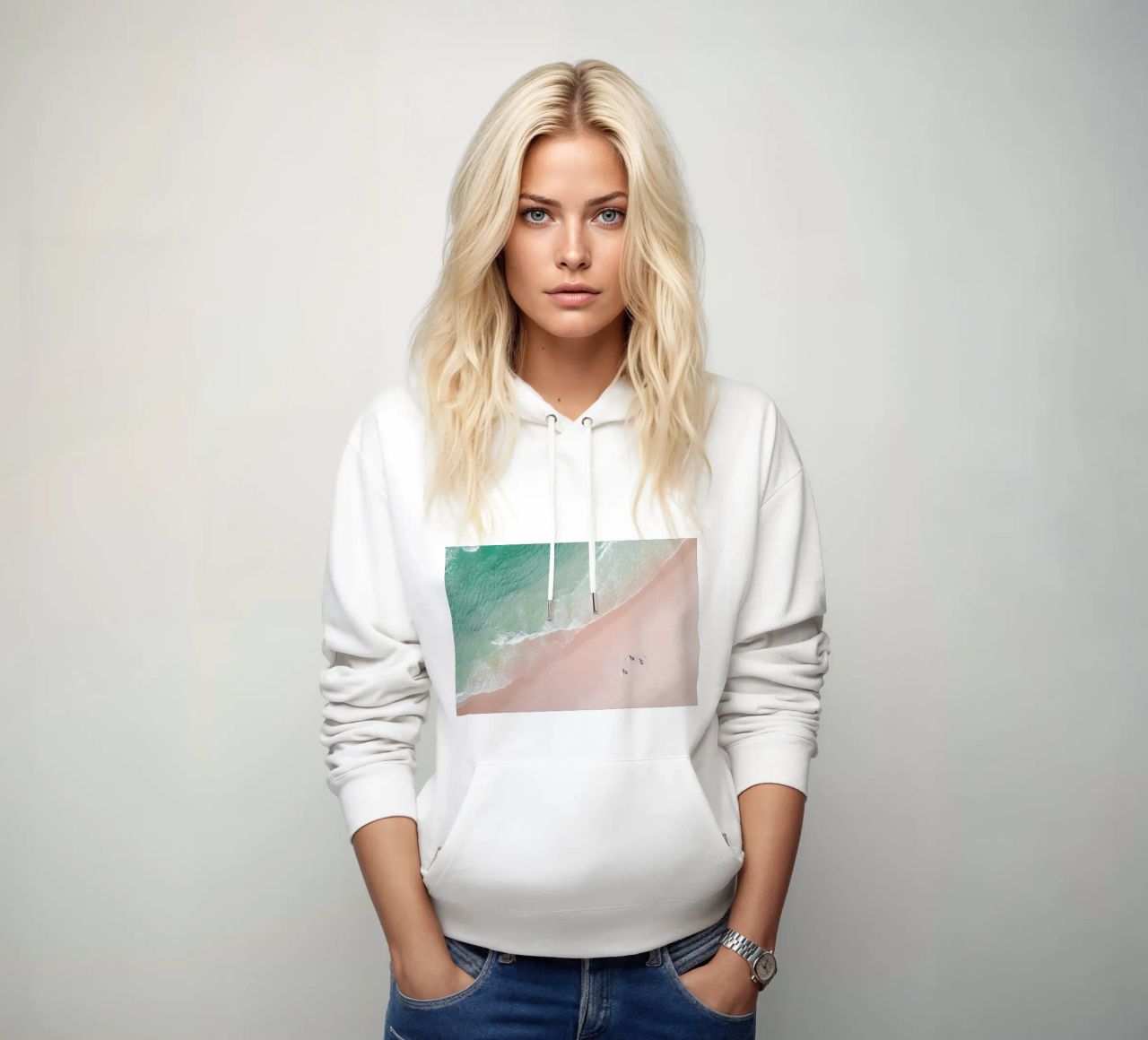 Aerial Beach - Ocean Surf Yoga Hoodie von Ingrid Beddoes