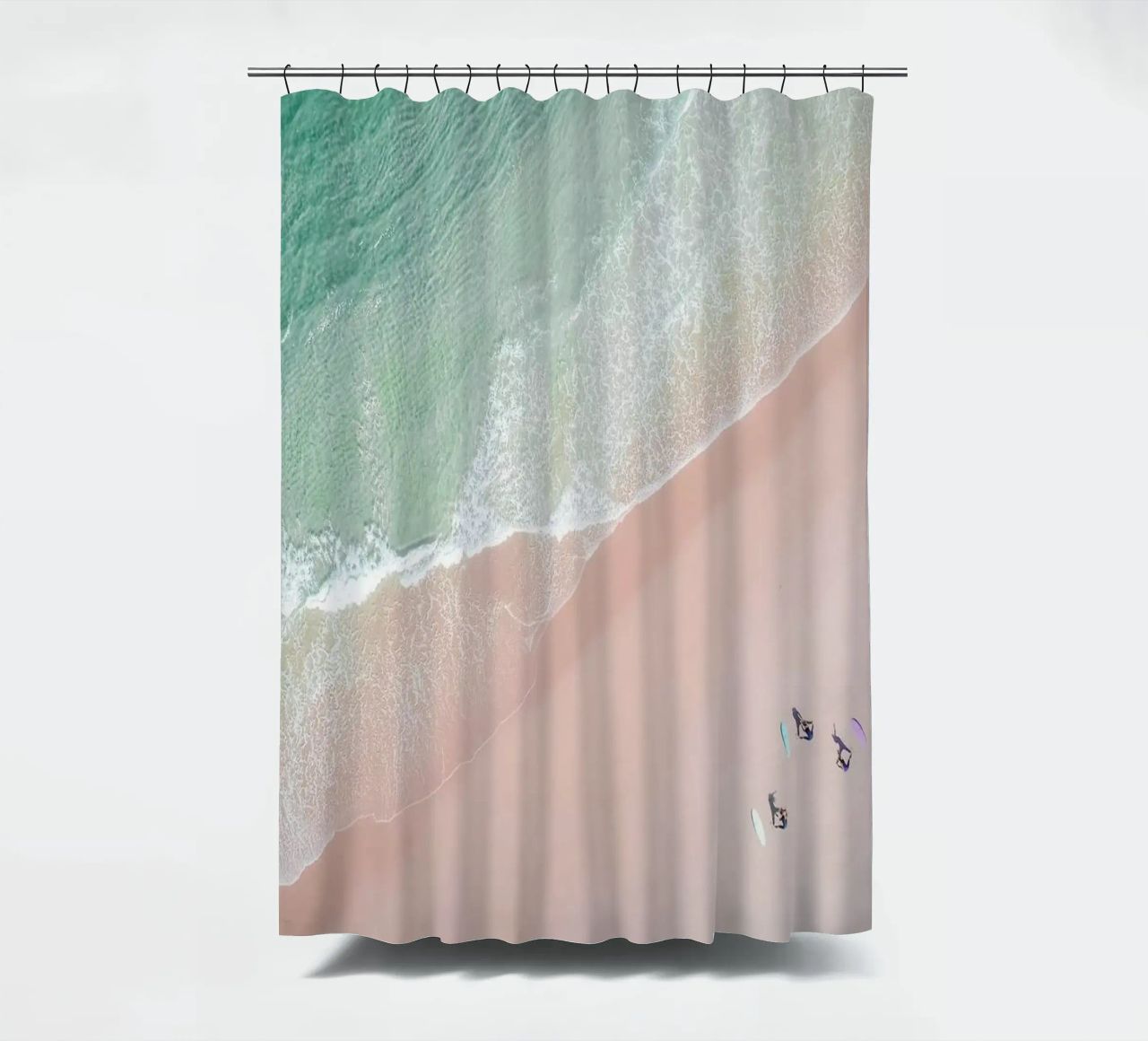 Aerial Beach - Ocean Surf Yoga Duschvorhang von Ingrid Beddoes