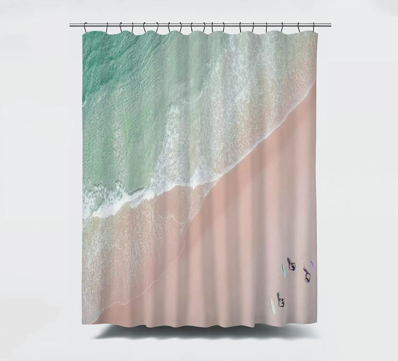 Aerial Beach - Ocean Surf Yoga Duschvorhang von Ingrid Beddoes