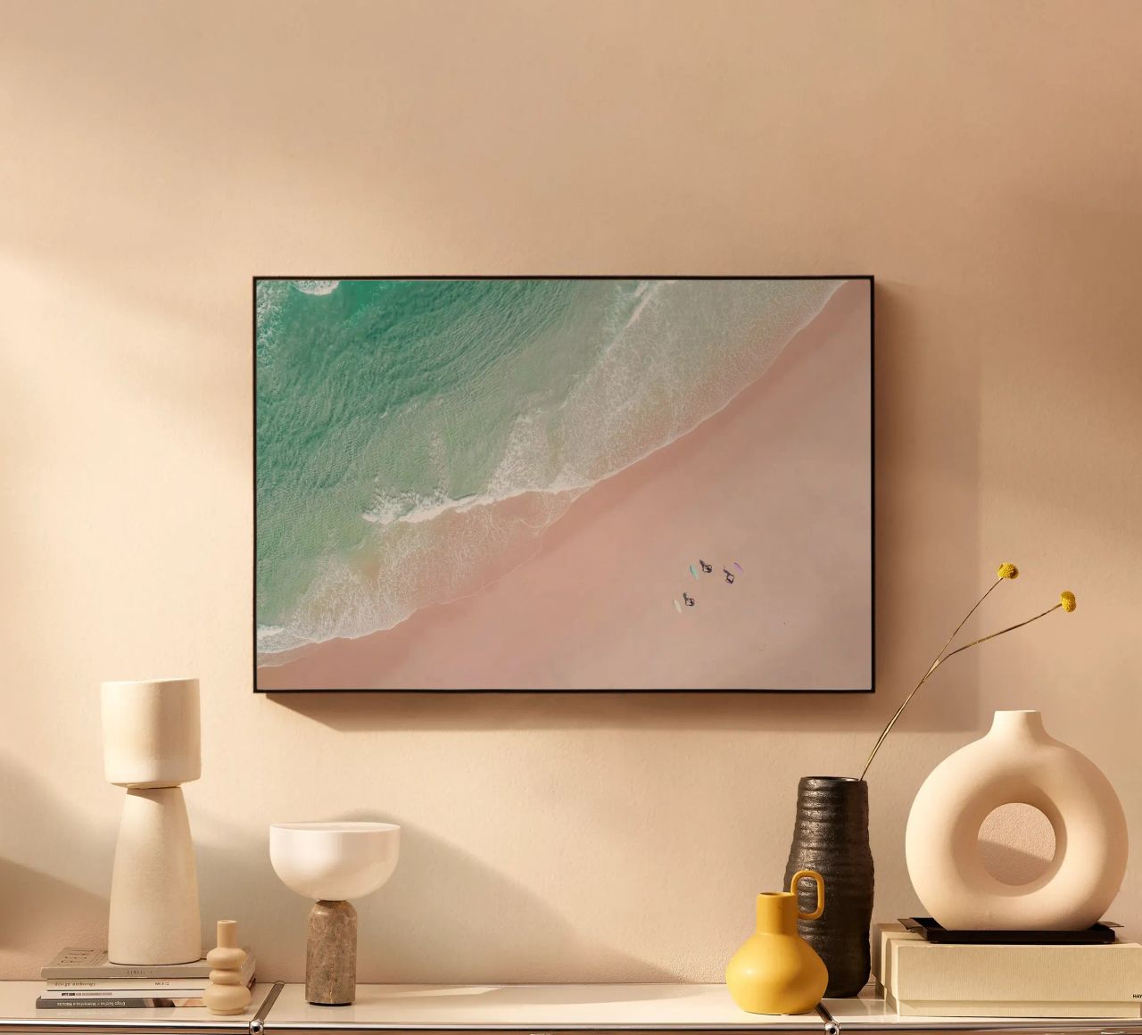 Aerial Beach - Ocean Surf Yoga Acryl-Glas von Ingrid Beddoes