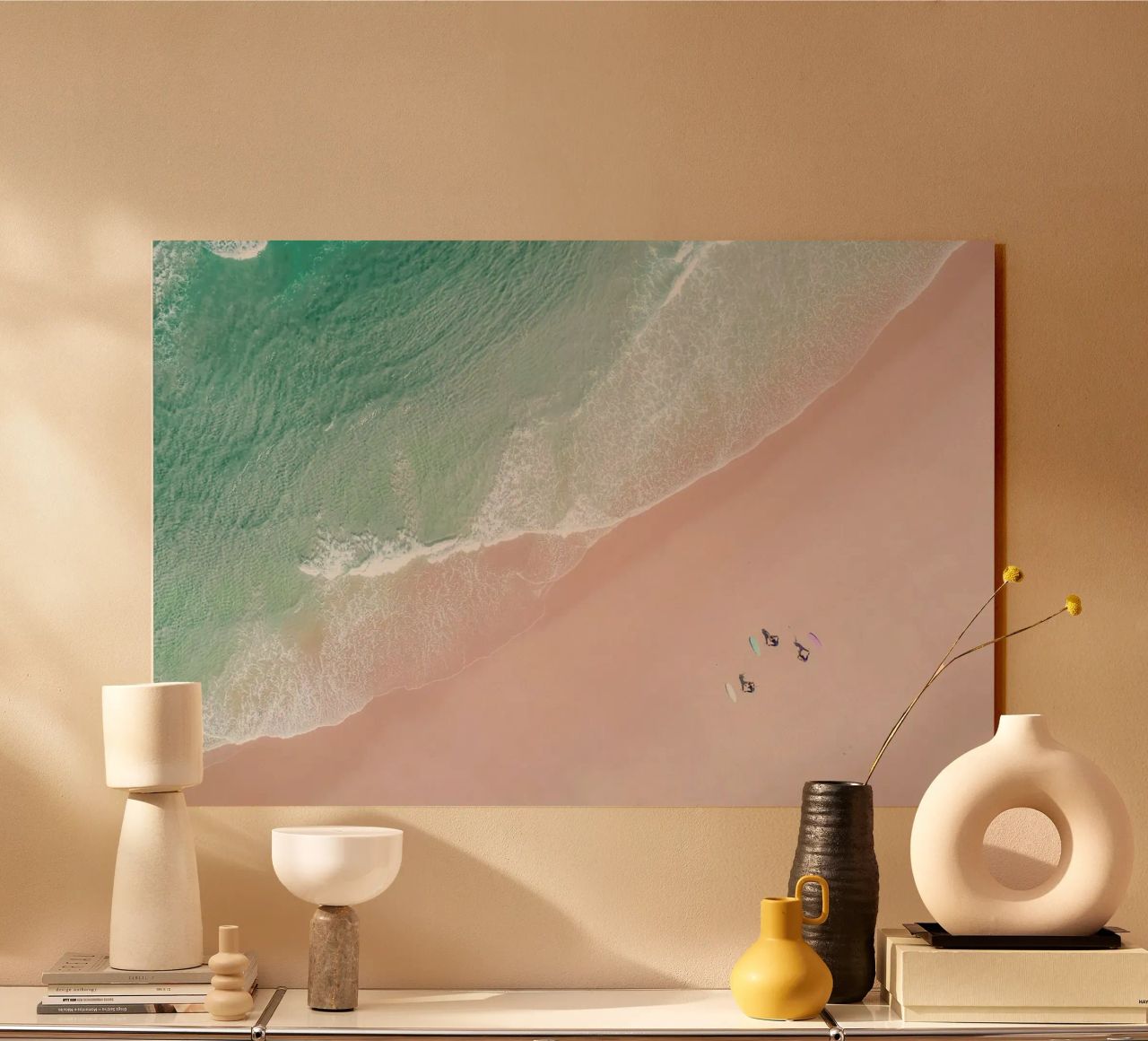 Aerial Beach - Ocean Surf Yoga Acryl-Glas von Ingrid Beddoes