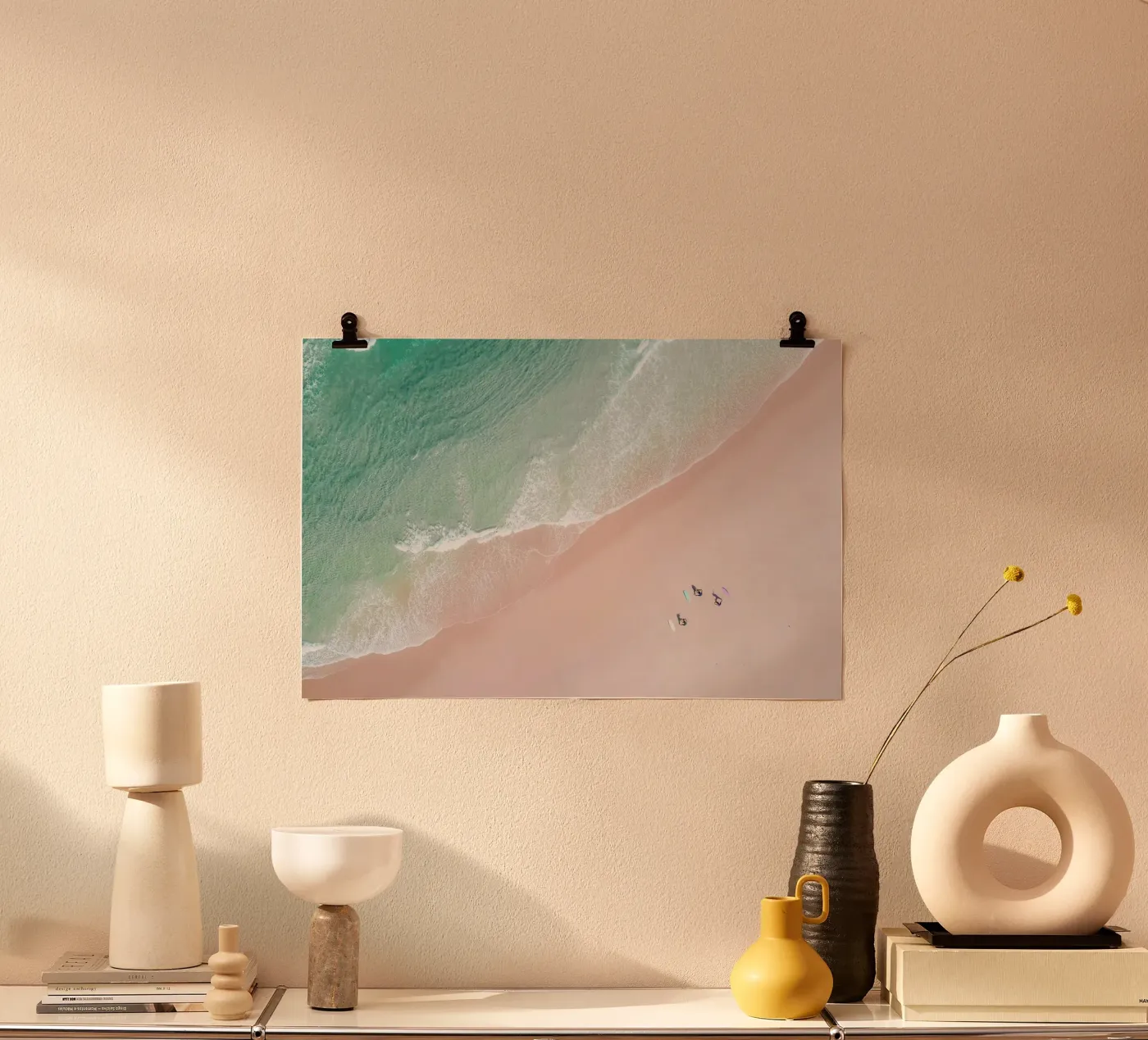 Aerial Beach - Ocean Surf Yoga Poster von Ingrid Beddoes