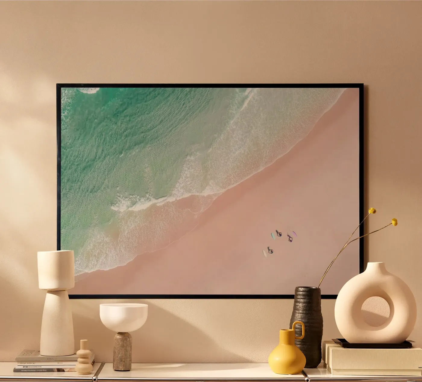 Aerial Beach - Ocean Surf Yoga Poster von Ingrid Beddoes