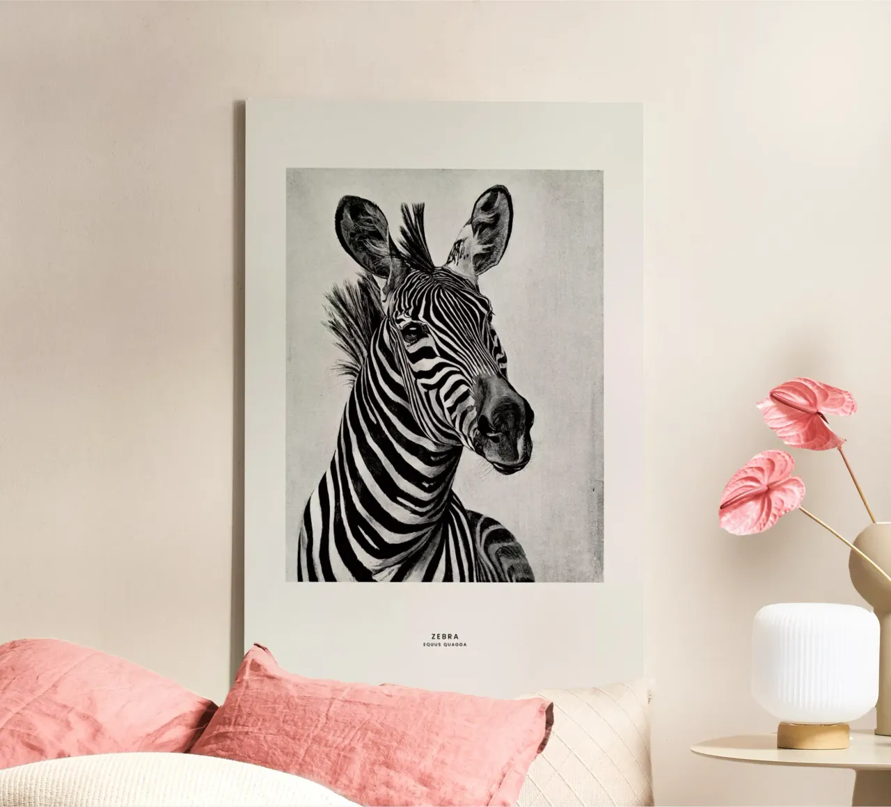 Zebra Portrait canvas met Baklijst van Flora & Fauna