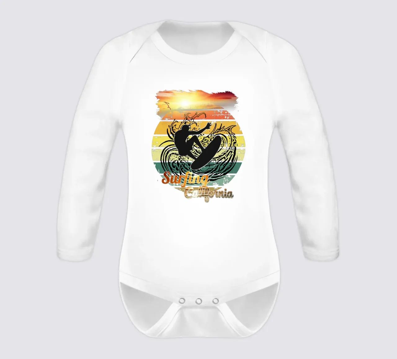 Surf Life Oval 2a - Summer Sun Vibes 16b long-sleeve baby romper by surfer28