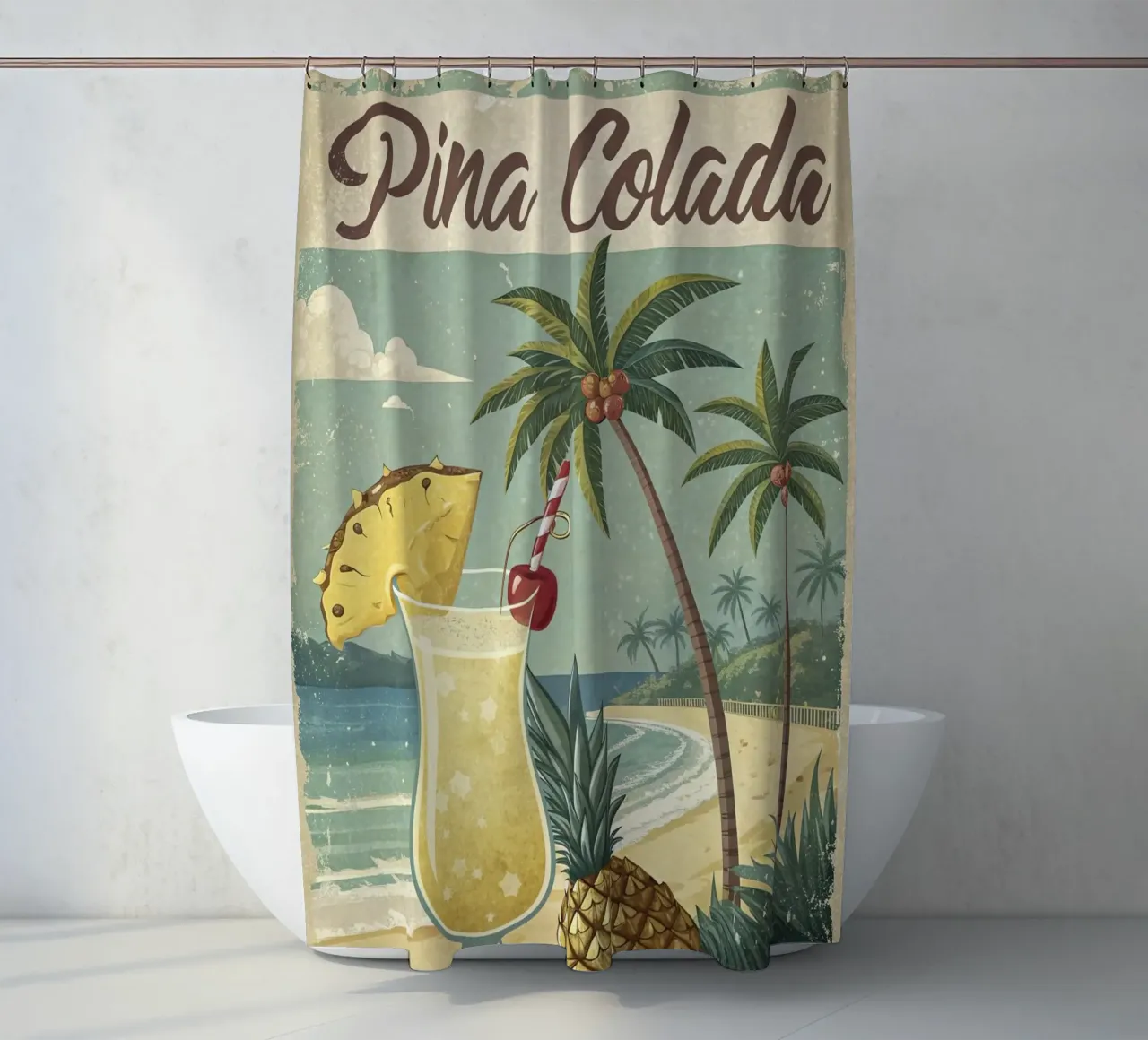Poster retro Pina Colada tenda da doccia da 🎁 ARTVI-SHOP