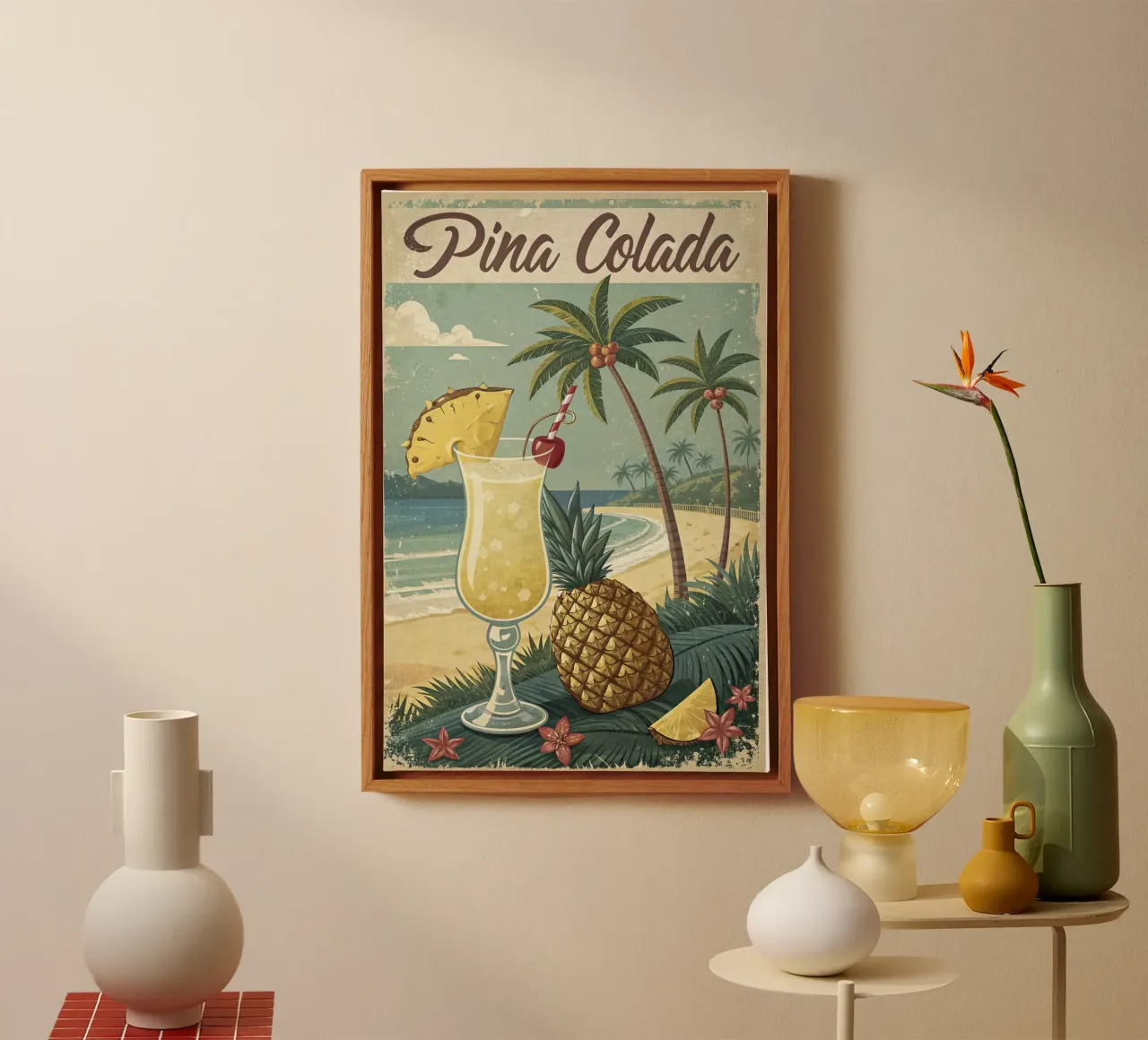 Poster retro Pina Colada tela con Cornice a cassetta da 🎁 ARTVI-SHOP