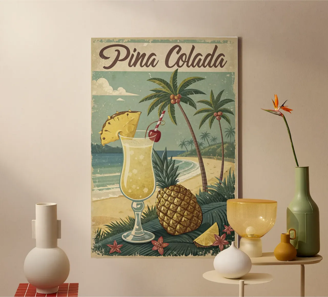 Poster retro Pina Colada tela con Cornice a cassetta da 🎁 ARTVI-SHOP