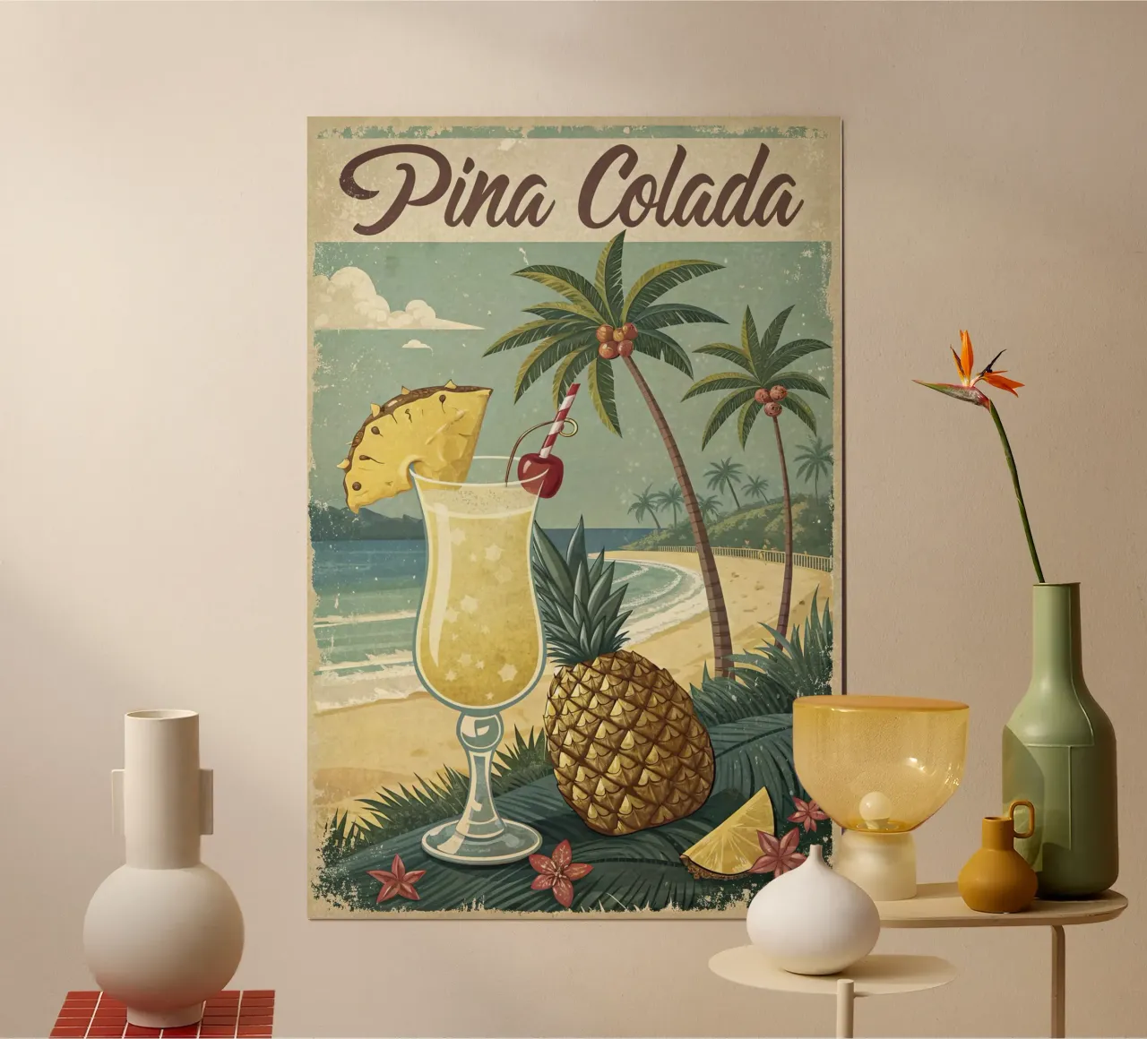 Poster retro Pina Colada carta hahnemühle da 🎁 ARTVI-SHOP