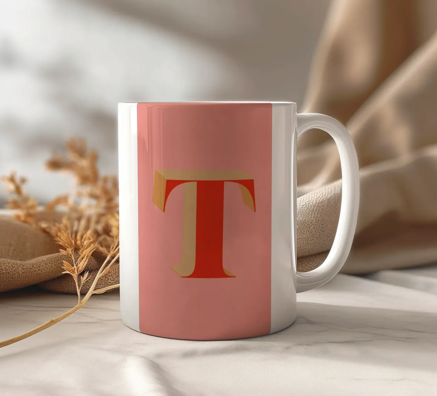 Red T ceramic mug by daylight design studio