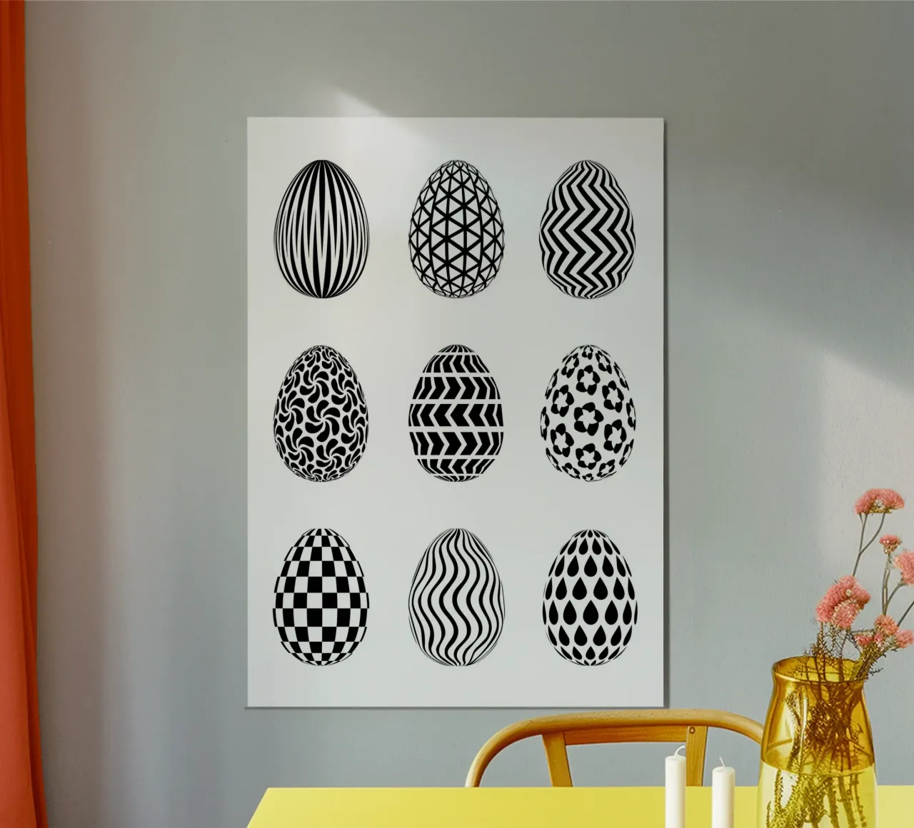 Pascua - huevos de Pascua - gráfico - sencillo - blanco y negro poster con marco de madera de keinkonzept