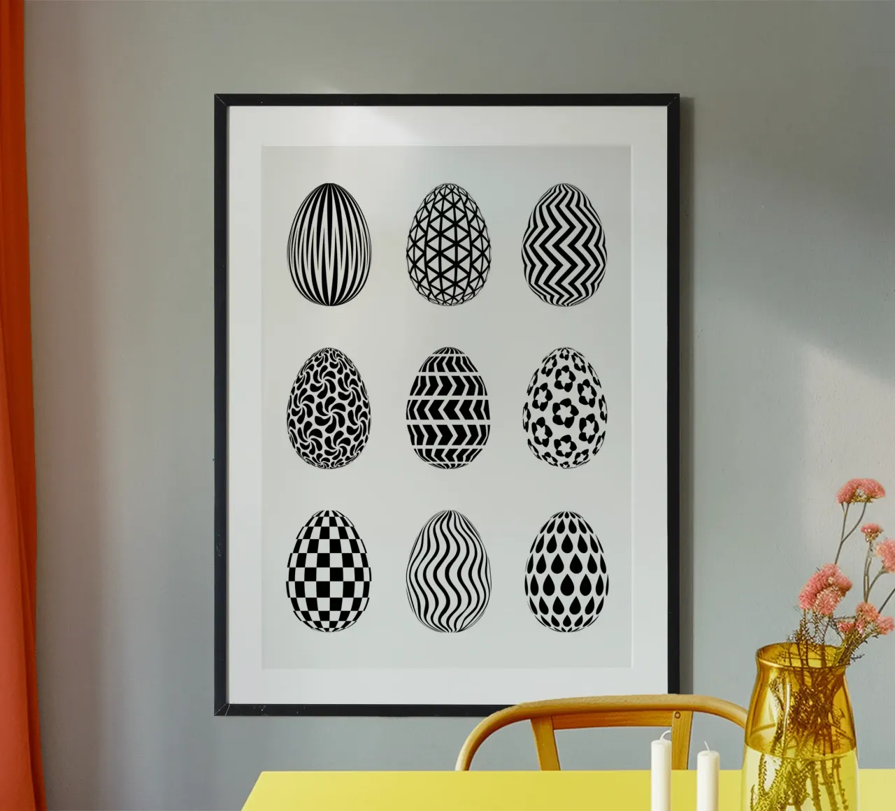 Pascua - huevos de Pascua - gráfico - sencillo - blanco y negro poster con marco de madera de keinkonzept