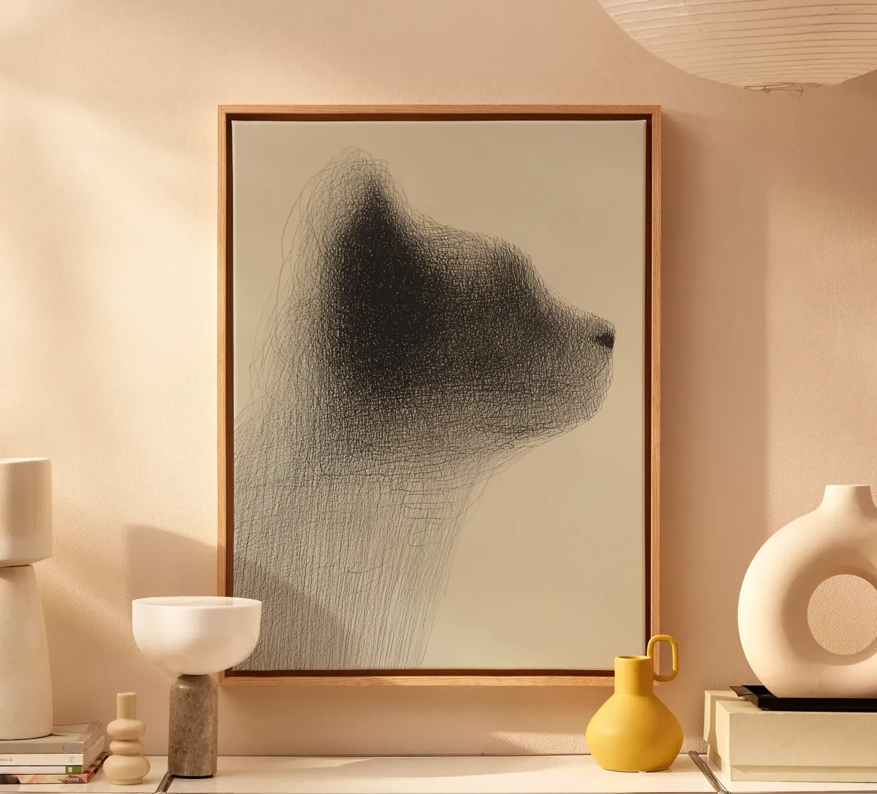 Surreal cat sketch canvas with Floater frame by Carinaprint