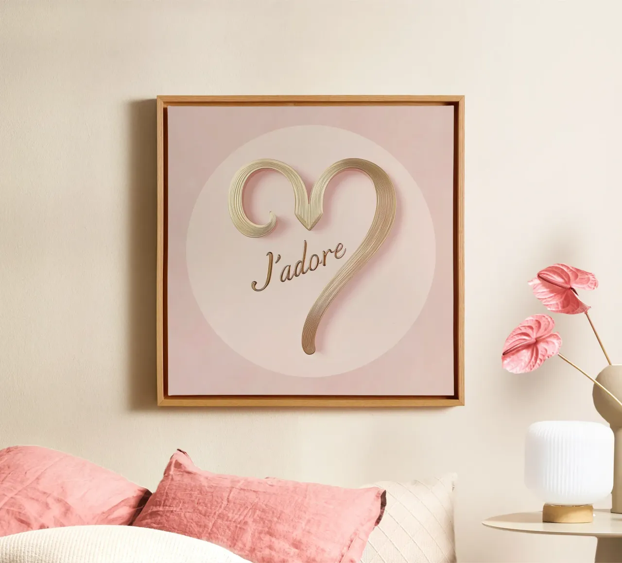 "J'adore" Rosa Luxus tela con Cornice a cassetta da Carinaprint