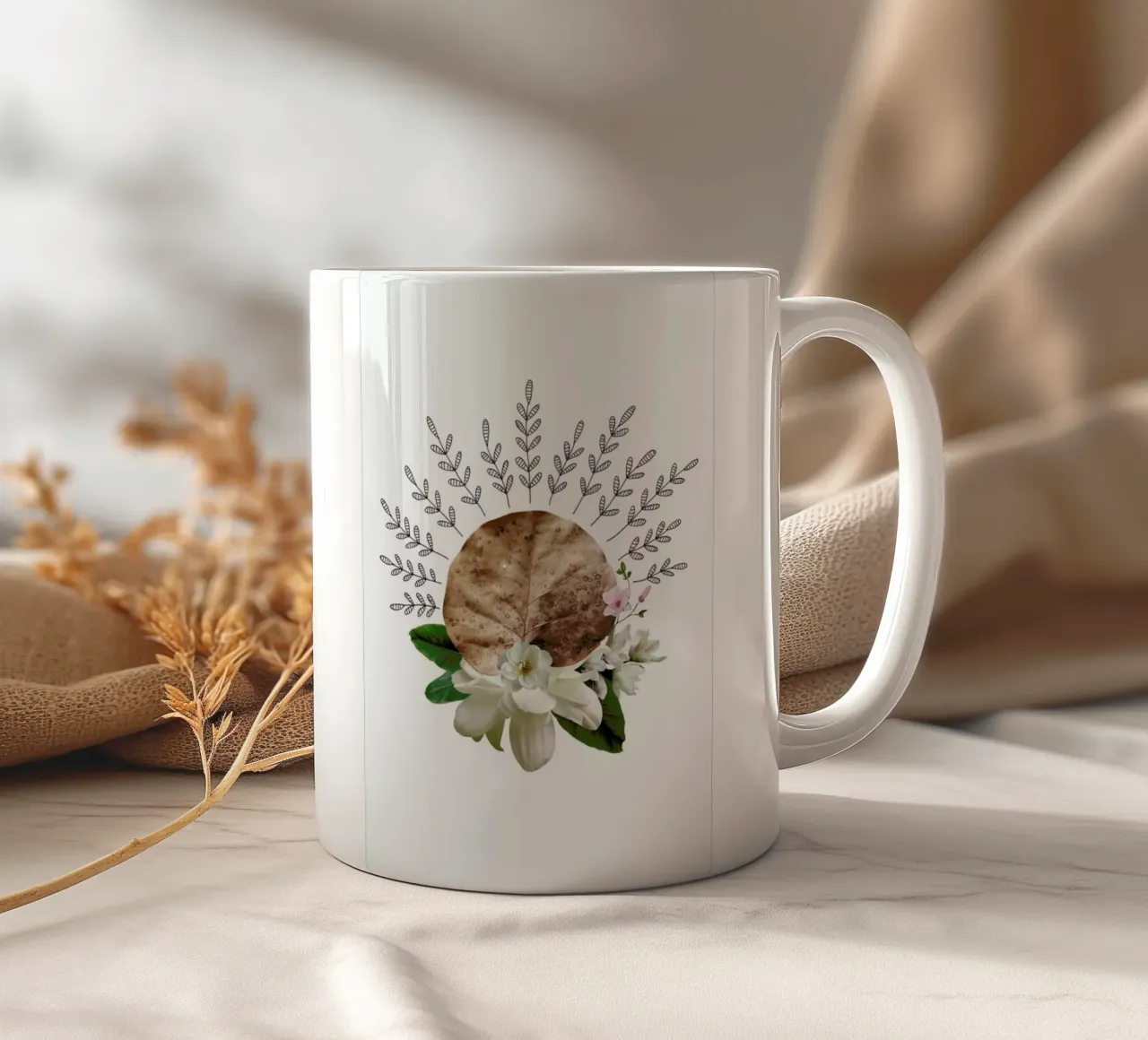 Dried Leaf 03 Collage ceramic mug by Miles of Light