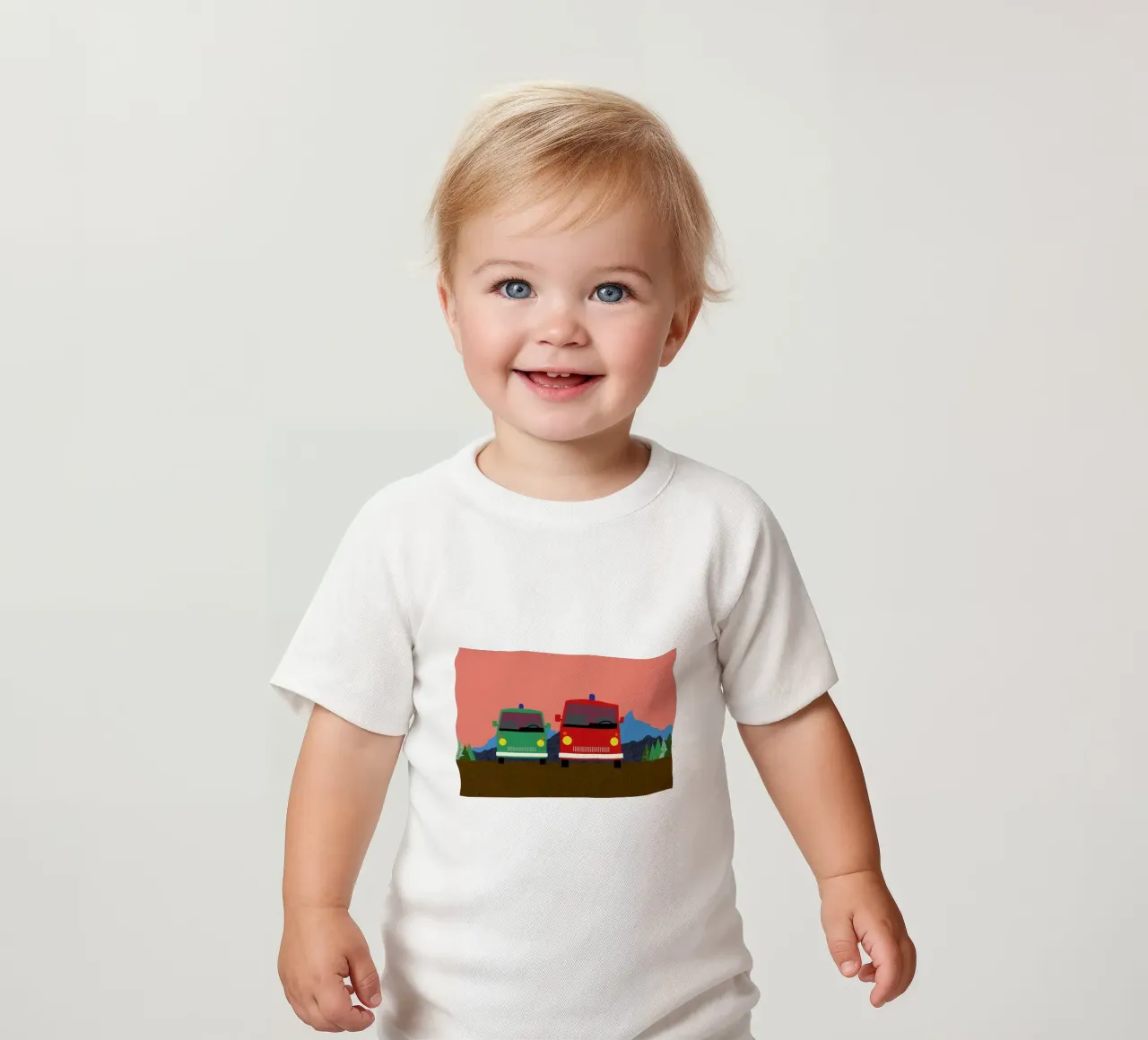 Police Bus and Fire Engine Baby T-Shirt von Rosi Feist