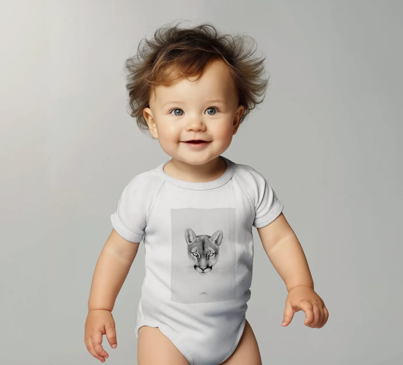 Puma short-sleeve baby romper by Flora & Fauna