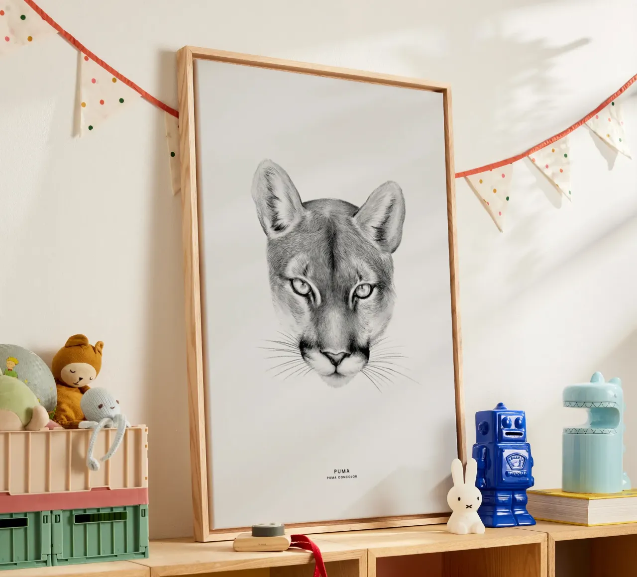 Puma tela con Cornice a cassetta da Flora & Fauna