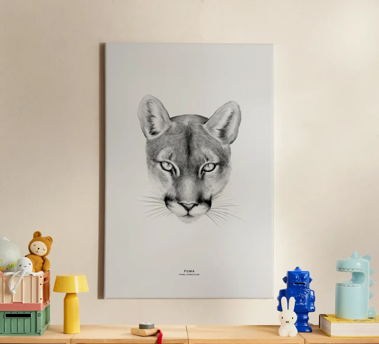 Puma tela con Cornice a cassetta da Flora & Fauna