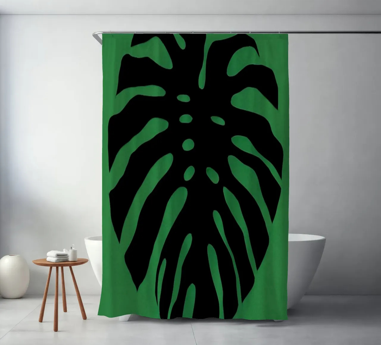 Black Monstera shower curtain by Rosi Feist