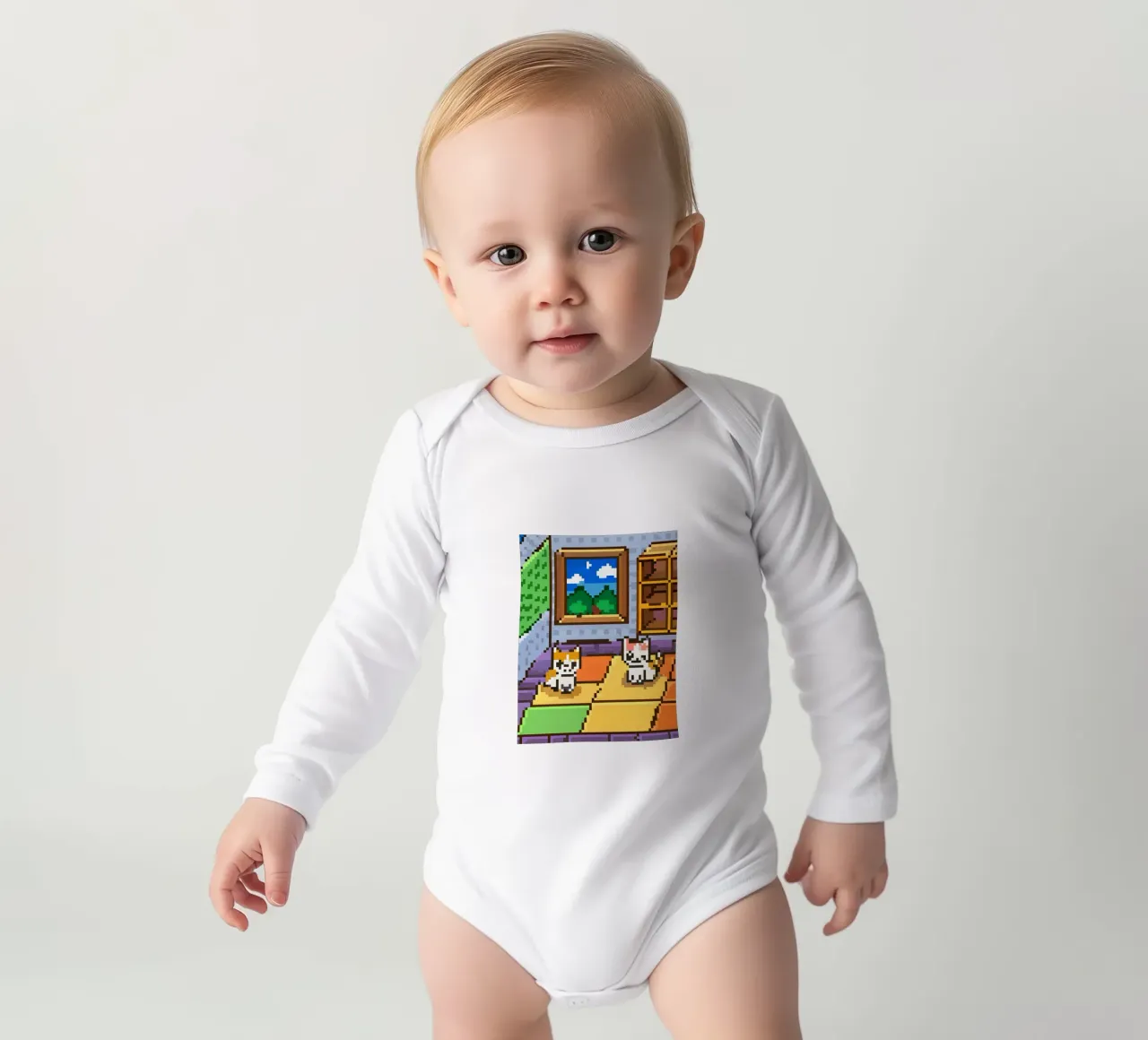 Two Indoor Cats long-sleeve baby romper by DOG AND CAT