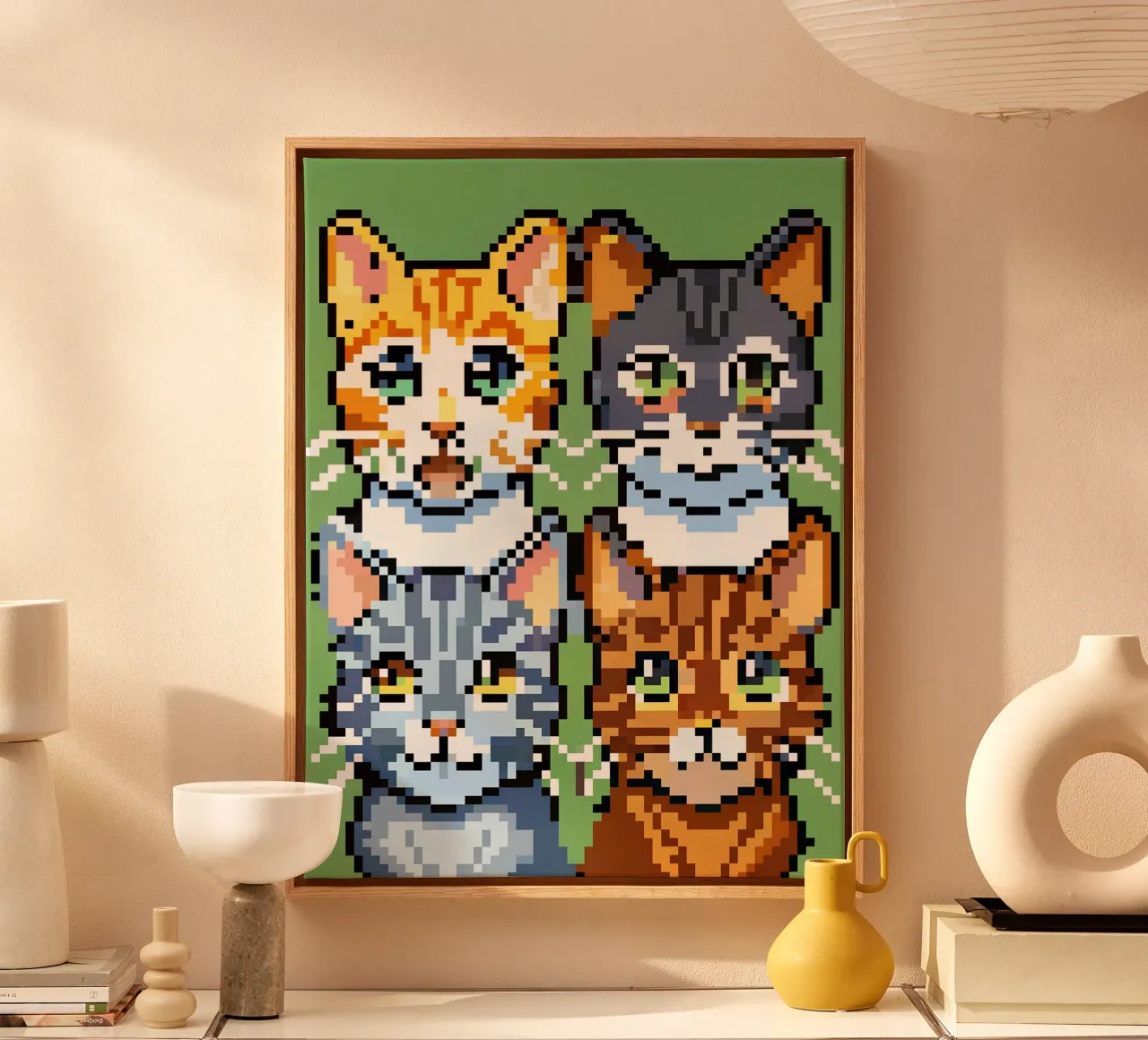 Vier katten canvas met Baklijst van DOG AND CAT