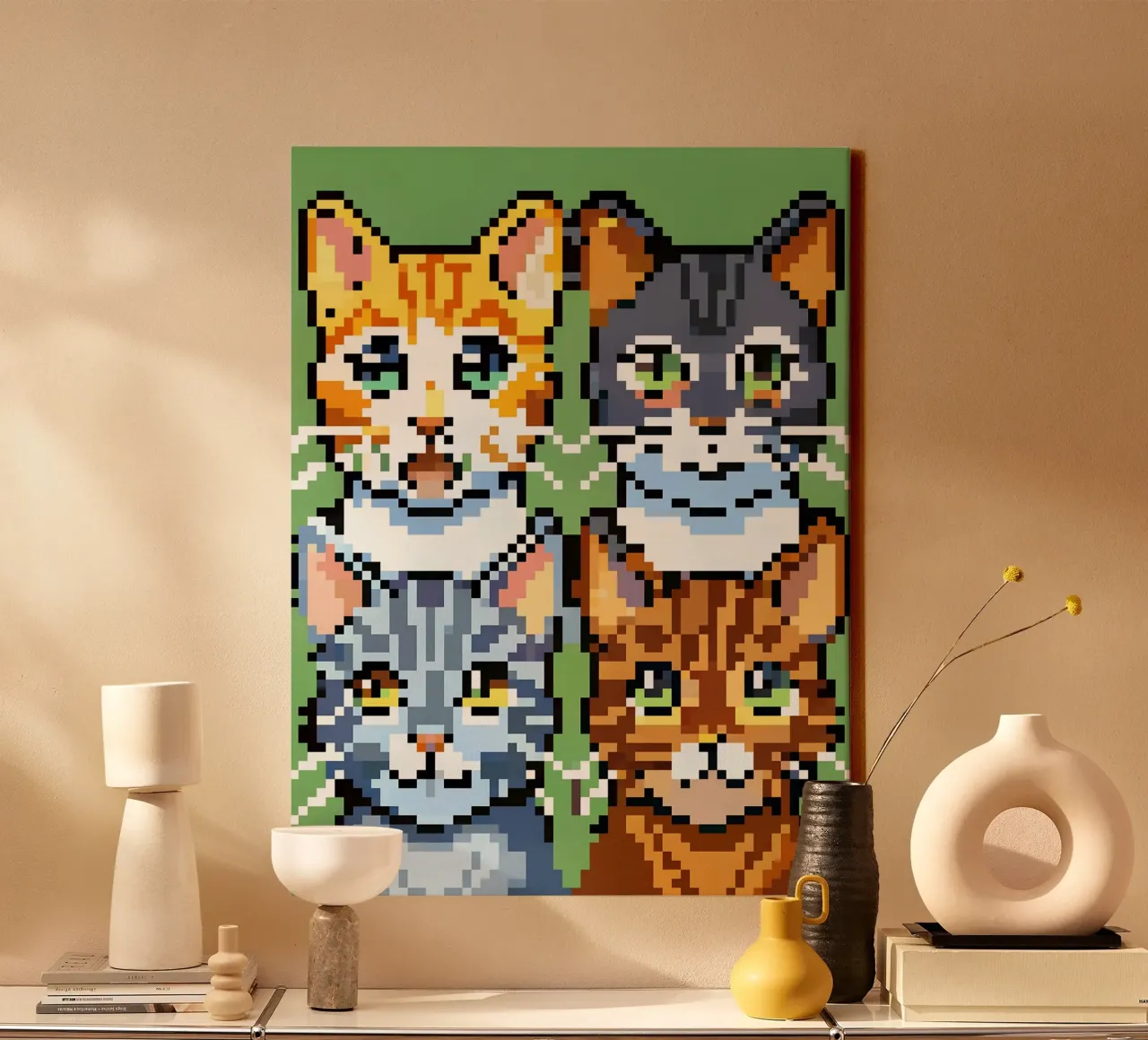 Vier katten canvas met Baklijst van DOG AND CAT