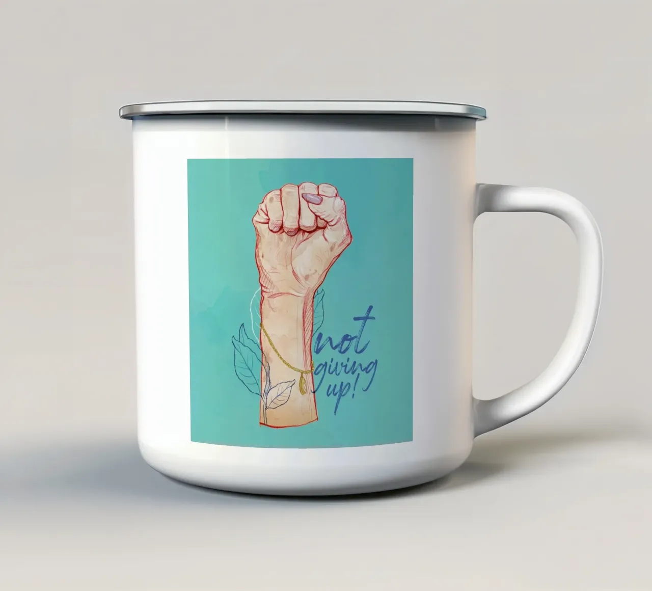 Not Giving Up tazza in smalto da Ina Stanimirova