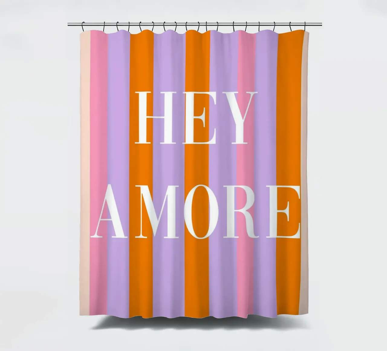 Stripe art Hey Amore shower curtain by Carinaprint