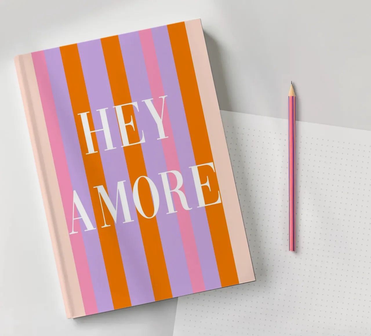 Stripe art Hey Amore notebook by Carinaprint