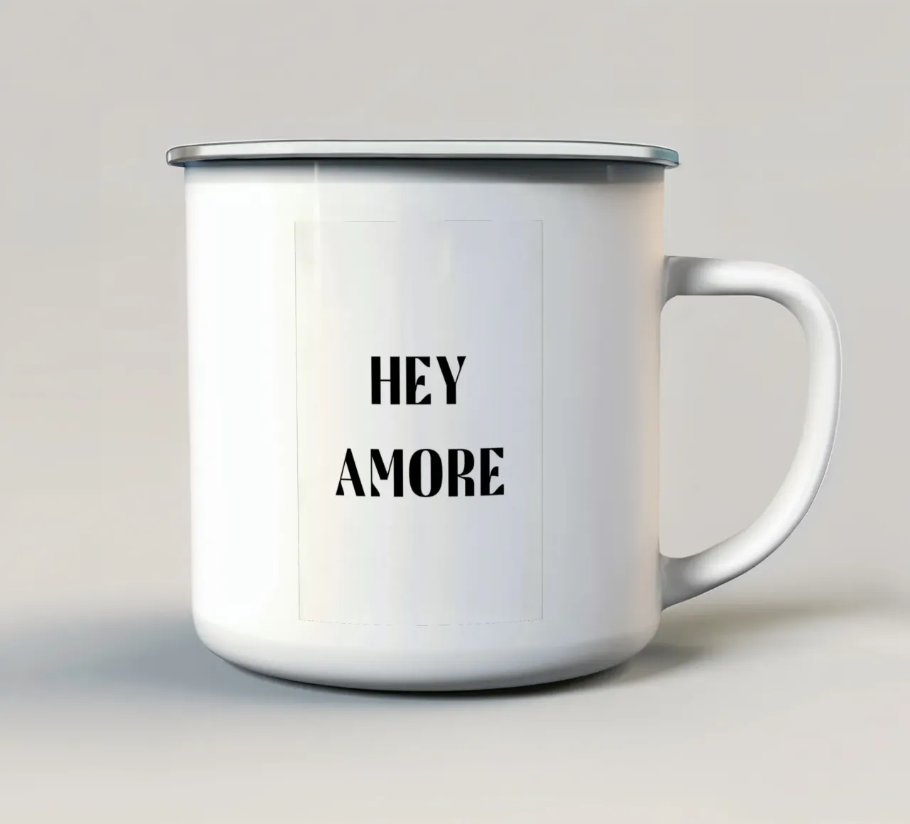 Hey Amore B&W enamel mug by Carinaprint