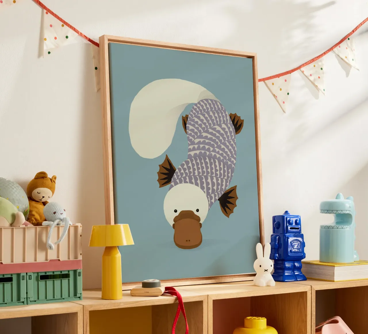 Grillig vogelbekdier canvas met Baklijst van The Printed Sparrow