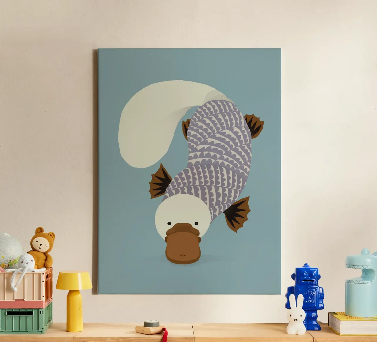 Grillig vogelbekdier canvas met Baklijst van The Printed Sparrow
