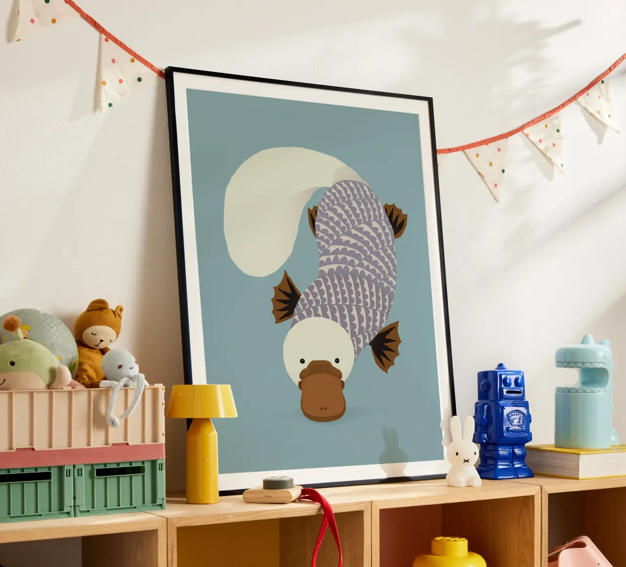 Ornitorinco stravagante poster con telaio in alluminio da The Printed Sparrow