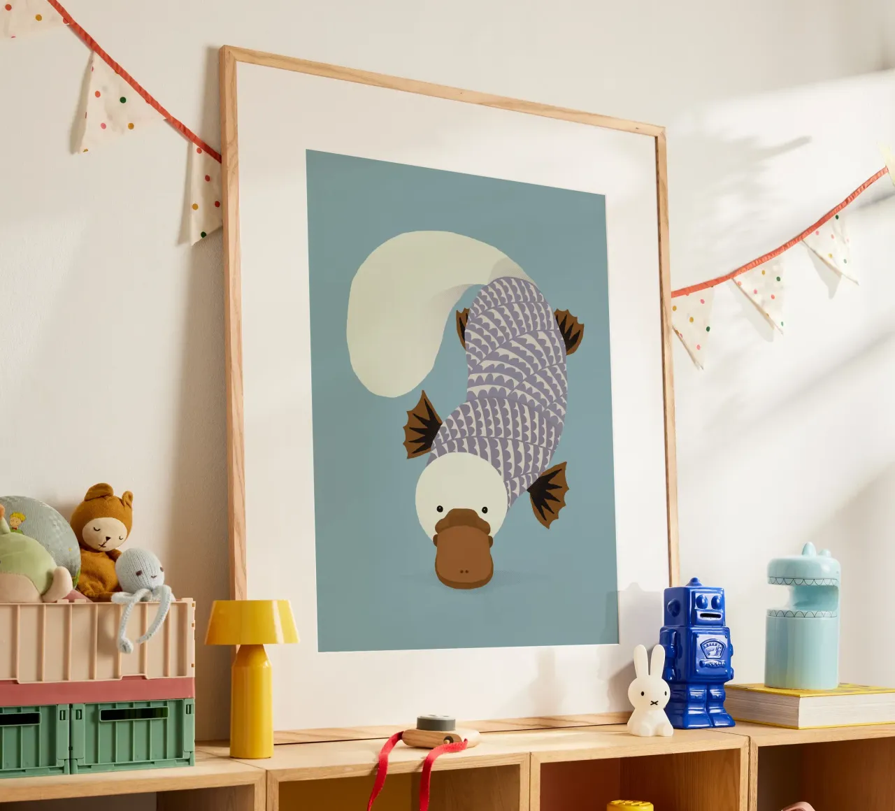 Ornitorinco stravagante poster con telaio in alluminio da The Printed Sparrow