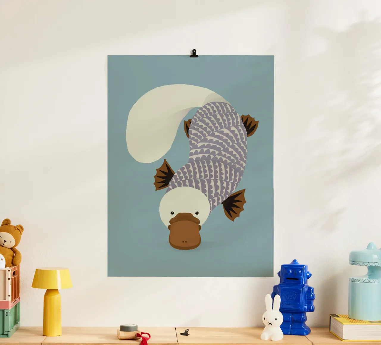 Ornitorinco stravagante poster con telaio in alluminio da The Printed Sparrow
