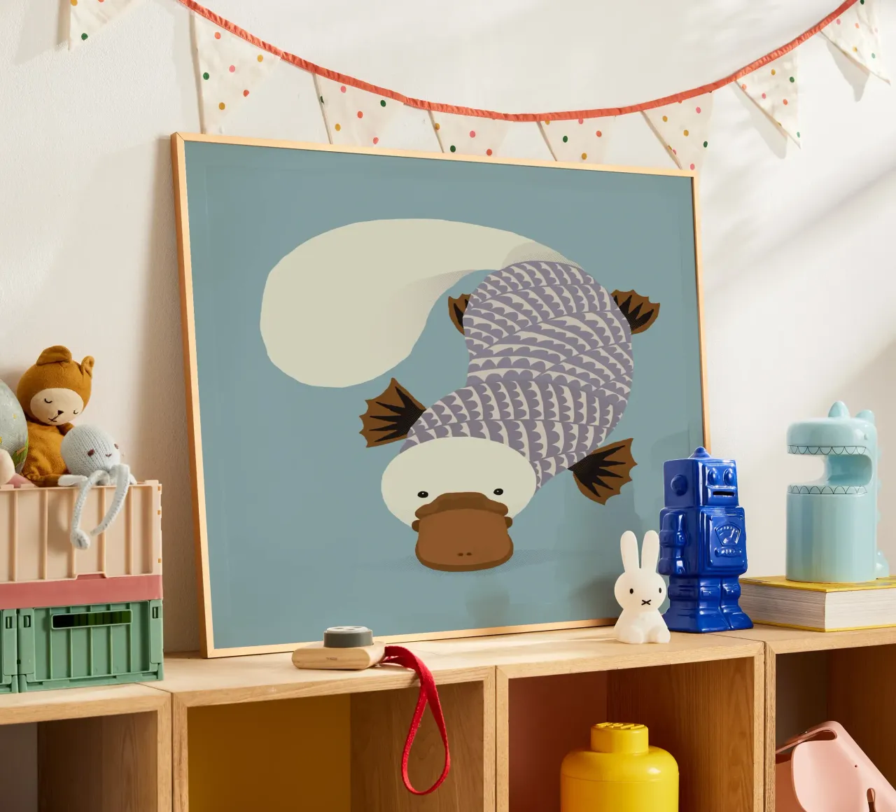 Ornitorinco stravagante poster con telaio in alluminio da The Printed Sparrow