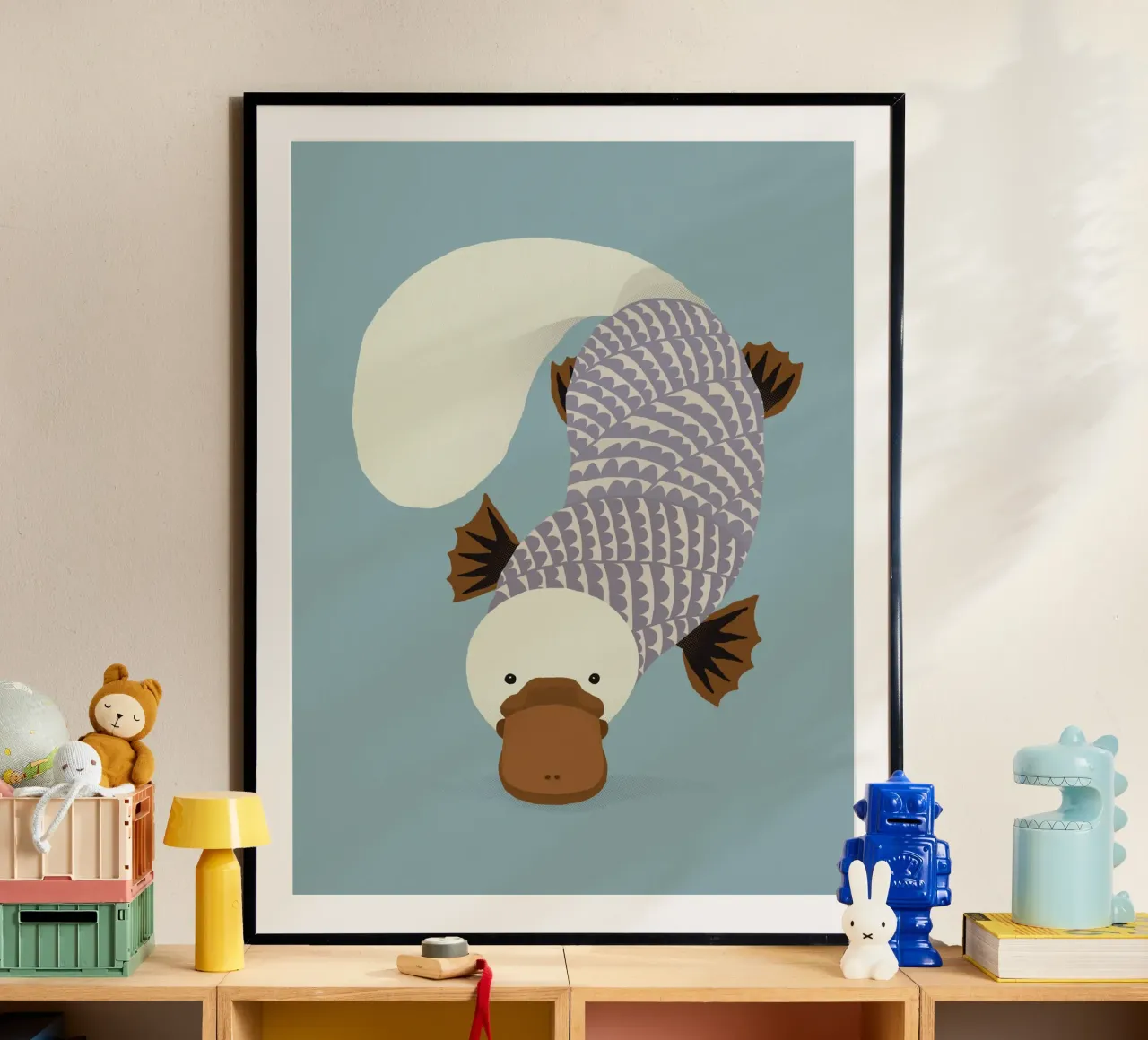 Ornitorinco stravagante poster con telaio in alluminio da The Printed Sparrow