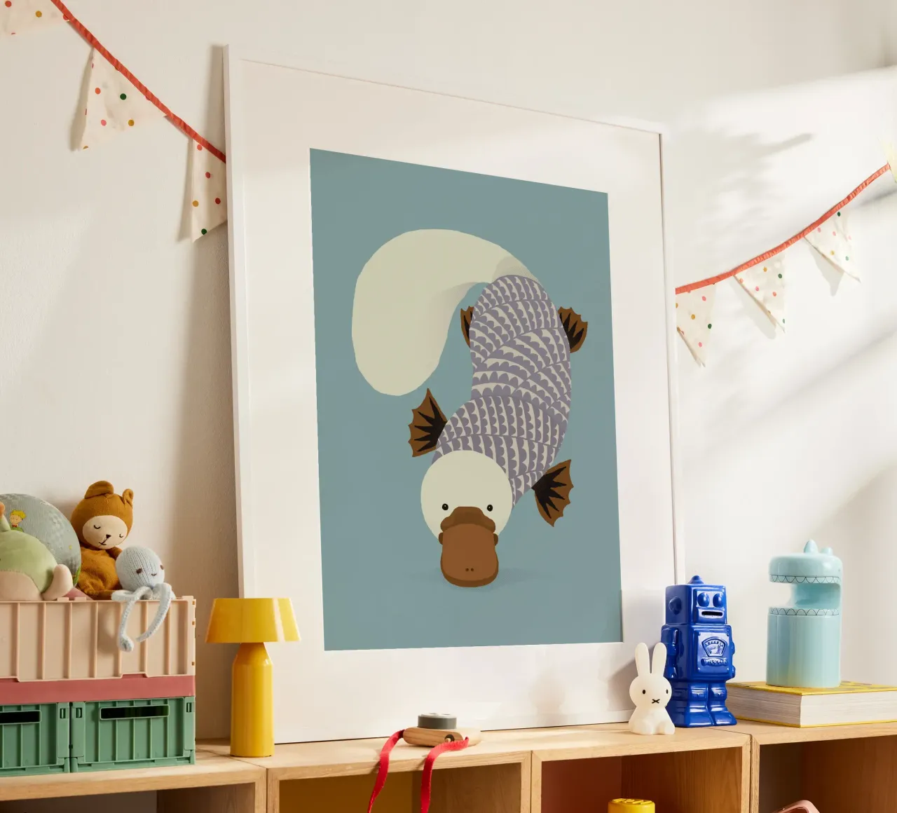 Ornitorinco stravagante poster con telaio in alluminio da The Printed Sparrow