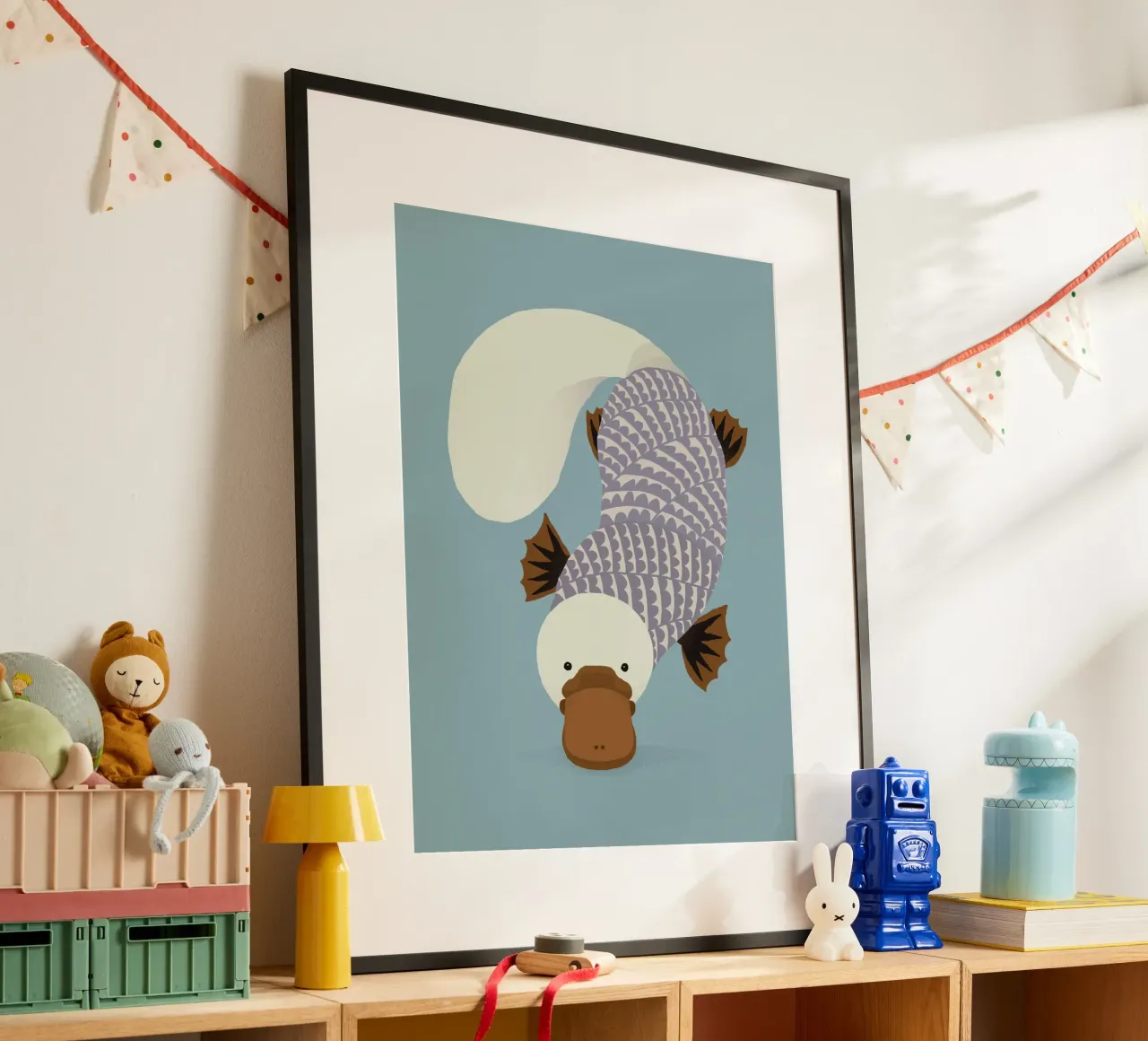 Ornitorinco stravagante poster con telaio in alluminio da The Printed Sparrow