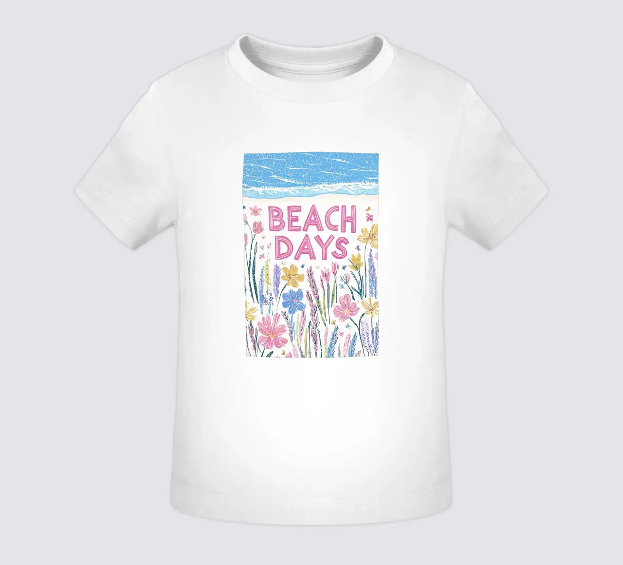 Beach days with summer flowers baby t-shirt by Carinaprint