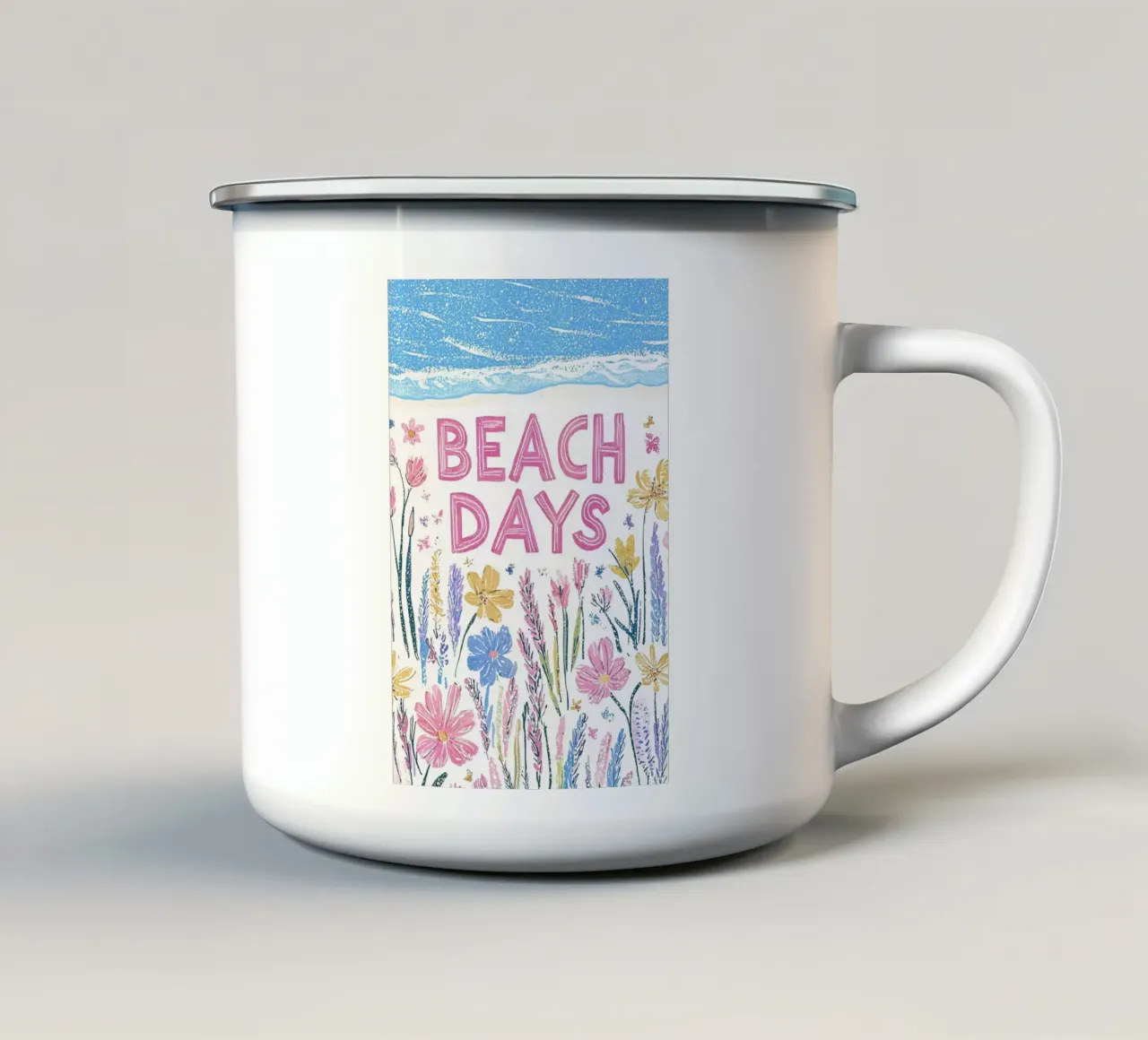 Giornate in spiaggia con fiori estivi tazza in smalto da Carinaprint
