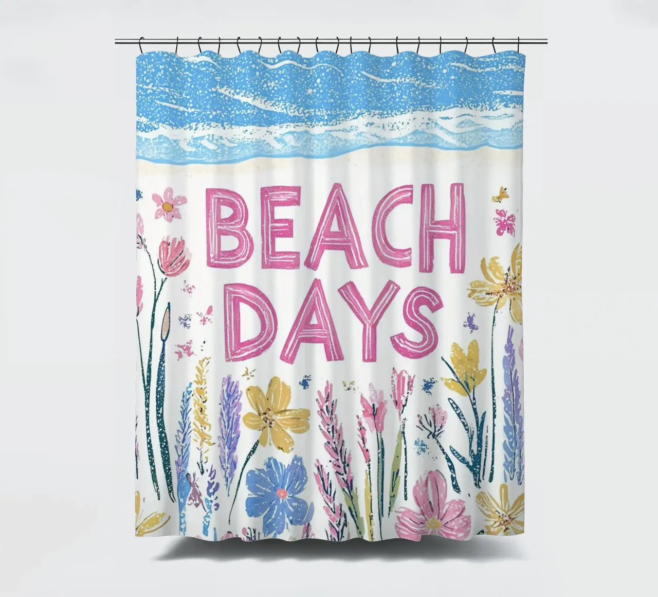 Giornate in spiaggia con fiori estivi tenda da doccia da Carinaprint