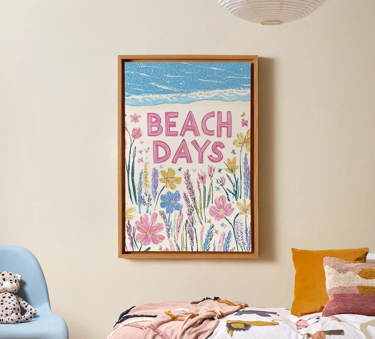 Giornate in spiaggia con fiori estivi tela con Cornice a cassetta da Carinaprint