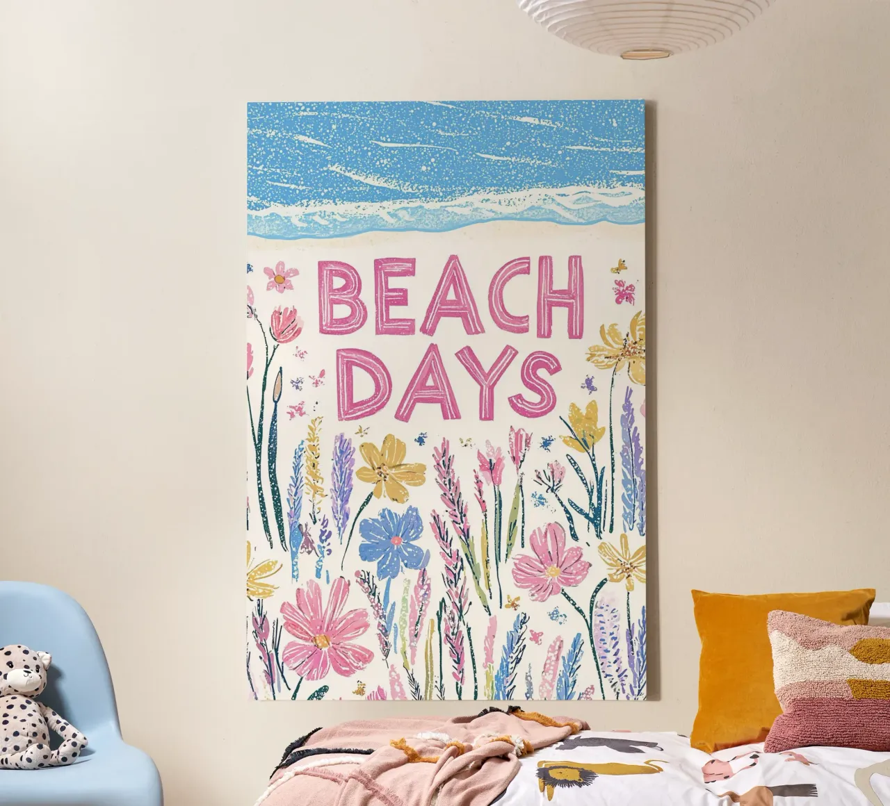 Giornate in spiaggia con fiori estivi tela con Cornice a cassetta da Carinaprint