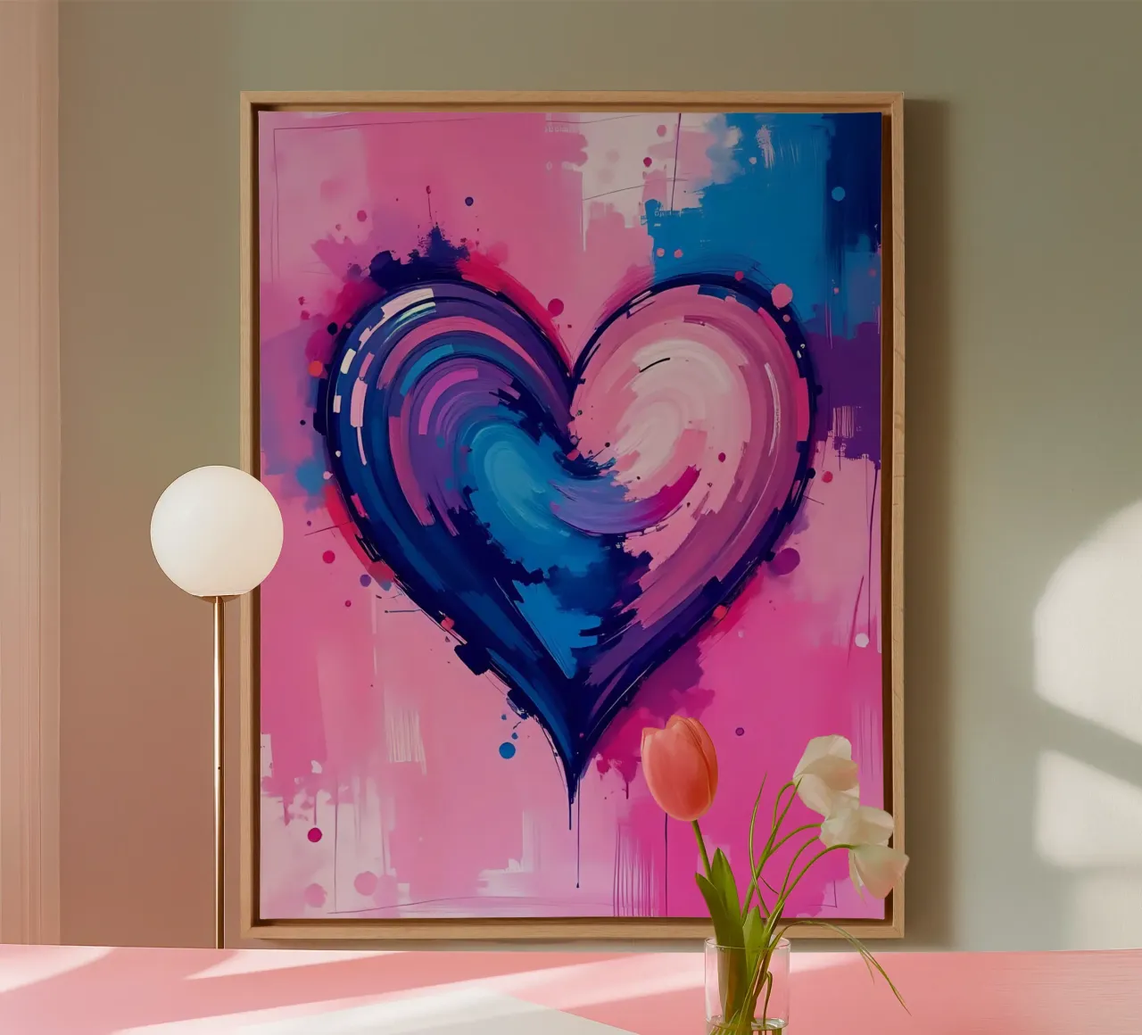 cuore_blu_rosa_viola_4 tela con Cornice a cassetta da Pink- und LoveArt by LK
