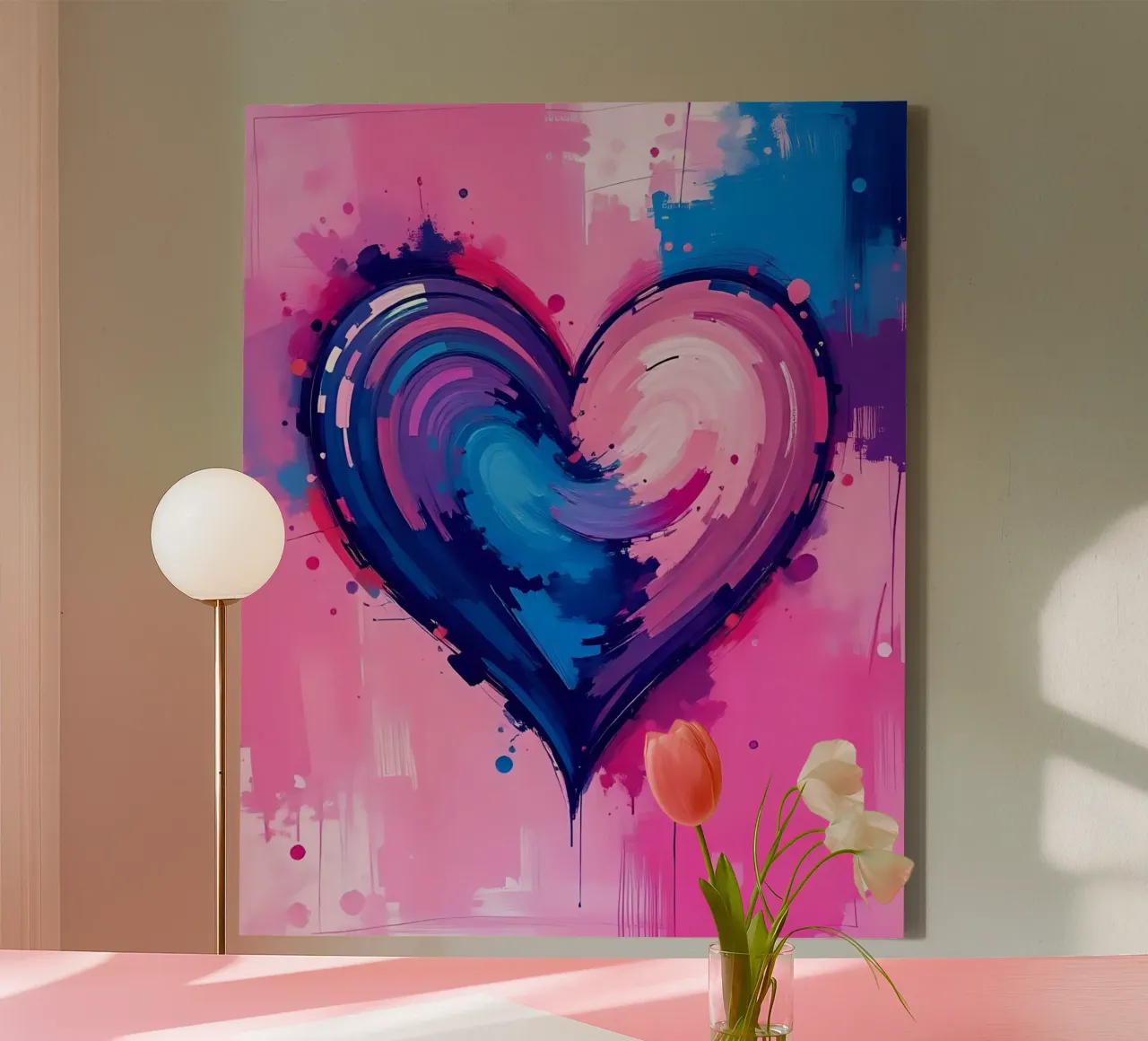 cuore_blu_rosa_viola_4 tela con Cornice a cassetta da Pink- und LoveArt by LK
